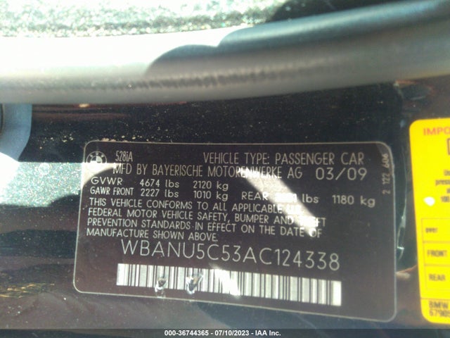 Продажа на аукционе авто 2010 Bmw 5 Series 528i, vin: WBANU5C53AC124338, номер лота: 36744365