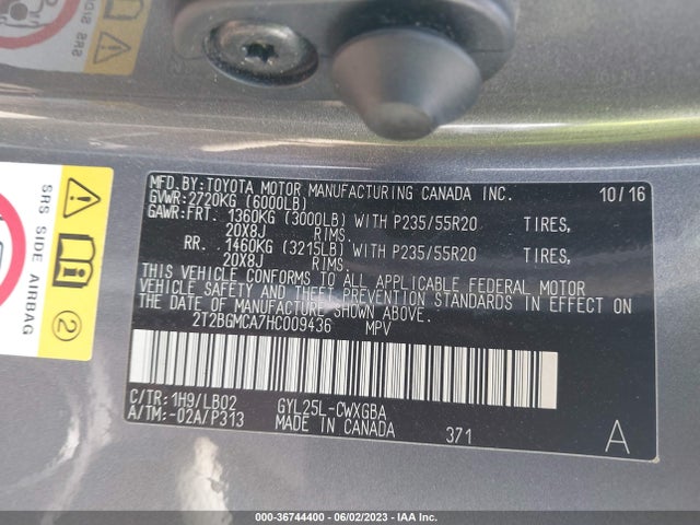 2017 Lexus RX, VIN: 2T2BGMCA7HC009436