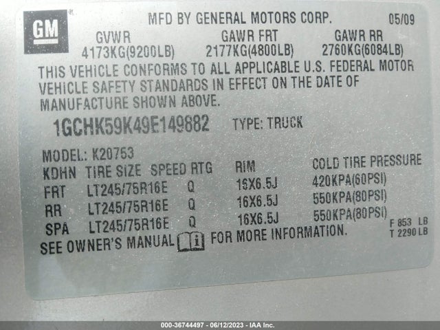 2009 CHEVROLET SILVERADO 2500HD LT VIN: 1GCHK59K49E149882