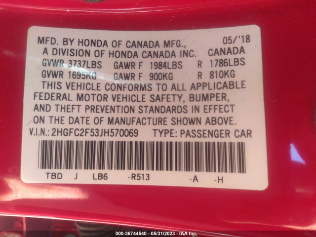 Honda Civic Sedan Lx 2018 2HGFC2F53JH570069 Image 9