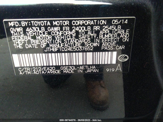 Lexus IS 250 2014 JTHBF1D24E5037652 Image 10