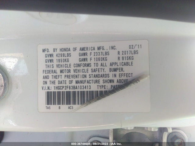 2011 HONDA ACCORD SDN SE VIN: 1HGCP2F63BA103413