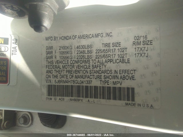 Honda Cr-v Ex-l 2016 5J6RM4H78GL041337 Image 9