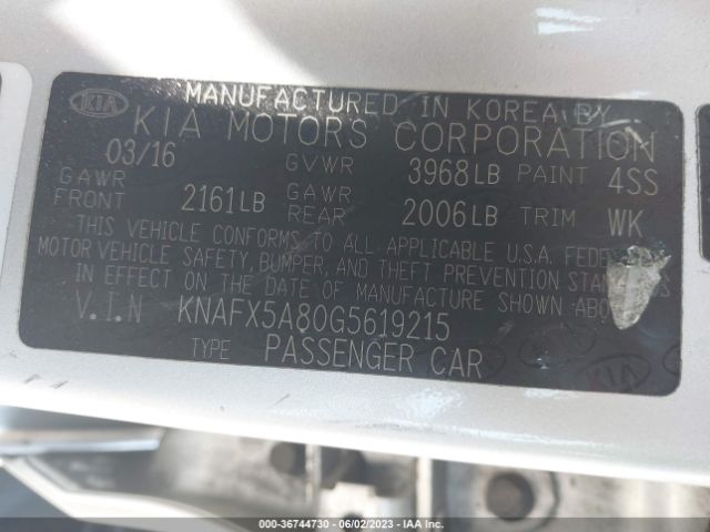 KNAFX5A80G5619215 KIA Forte 5-door Ex