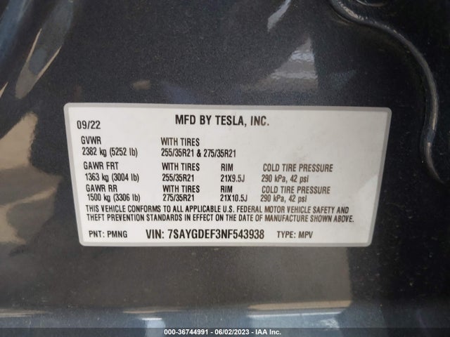 Tesla Model Y Performance 2022 7SAYGDEF3NF543938 Image 11