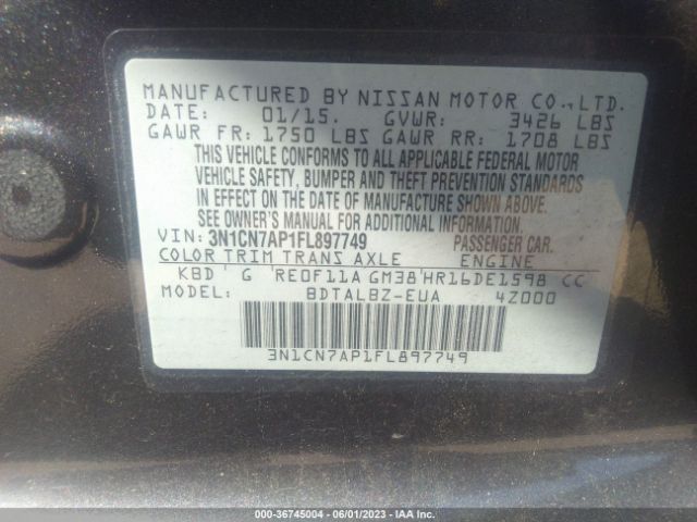 3N1CN7AP1FL897749 Nissan VERSA SV