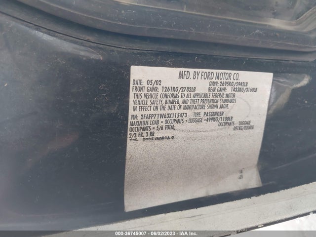 2003 FORD POLICE INTERCEPTOR POLICE PREP PKG VIN: 2FAFP71W63X115473