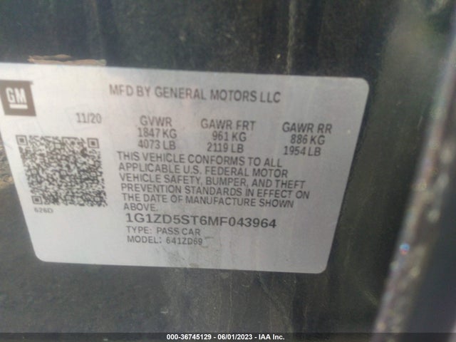 Chevrolet MALIBU LT 2021 1G1ZD5ST6MF043964 Image 9