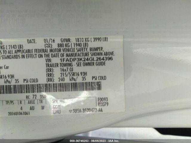 1FADP3K24GL264396 Ford FOCUS SE