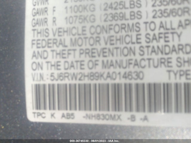 Honda Cr-v Ex-l 2019 5J6RW2H89KA014630 Image 9