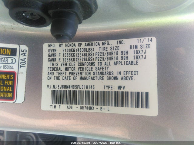 Honda Cr-v Touring 2015 5J6RM4H95FL018145 Image 9