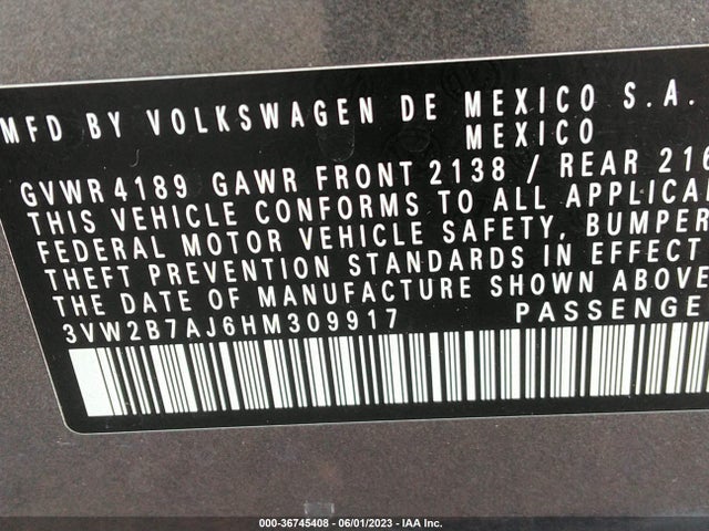 3VW2B7AJ6HM309917 Volkswagen Jetta 1.4t S