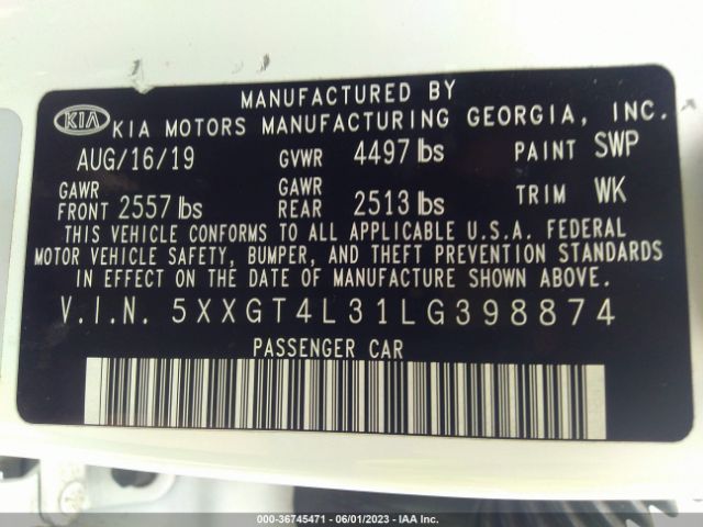 5XXGT4L31LG398874 KIA Optima Lx