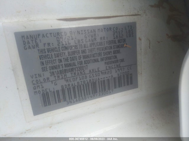 2021 NISSAN SENTRA S VIN: 3N1AB8BV4MY330017