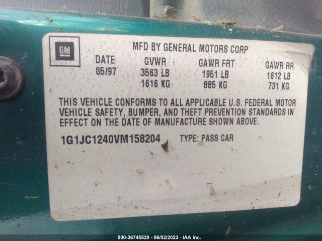 1997 CHEVROLET CAVALIER VIN: 1G1JC1240VM158204