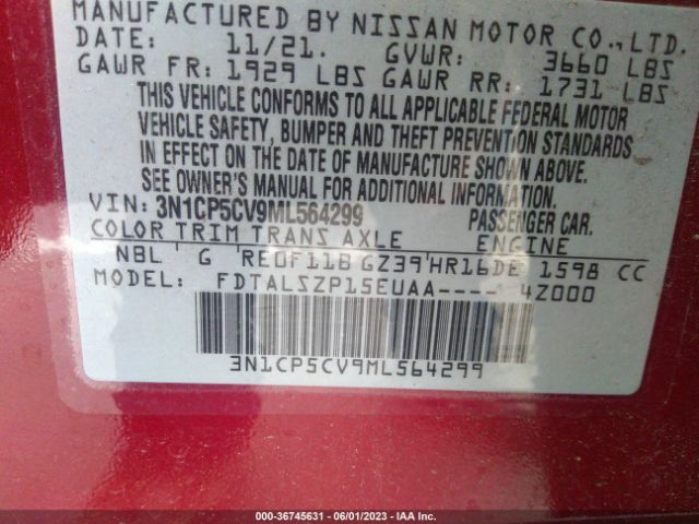 3N1CP5CV9ML564299 Nissan KICKS SV