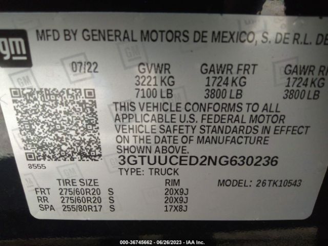3GTUUCED2NG630236 GMC Sierra 1500 Elevation
