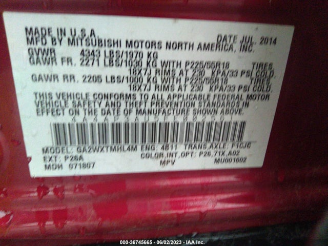 4A4AP3AU5FE002561 Mitsubishi Outlander Sport Es