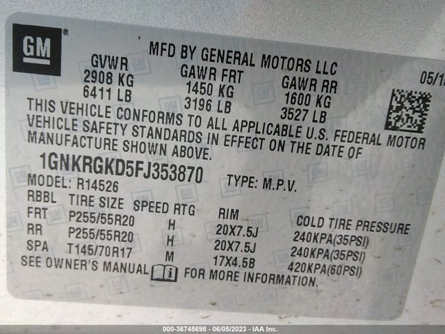 Chevrolet Traverse Lt 2015 1GNKRGKD5FJ353870 Image 9