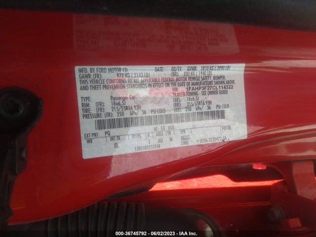 2012 FORD FOCUS SE VIN: 1FAHP3F27CL114322