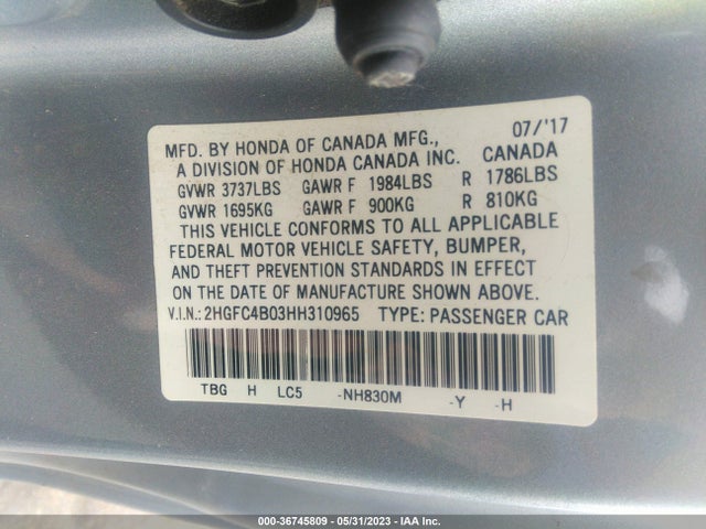 Honda Civic Coupe Lx-p 2017 2HGFC4B03HH310965 Image 9