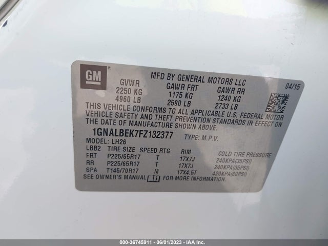 Chevrolet EQUINOX LT 2015 1GNALBEK7FZ132377 Image 10