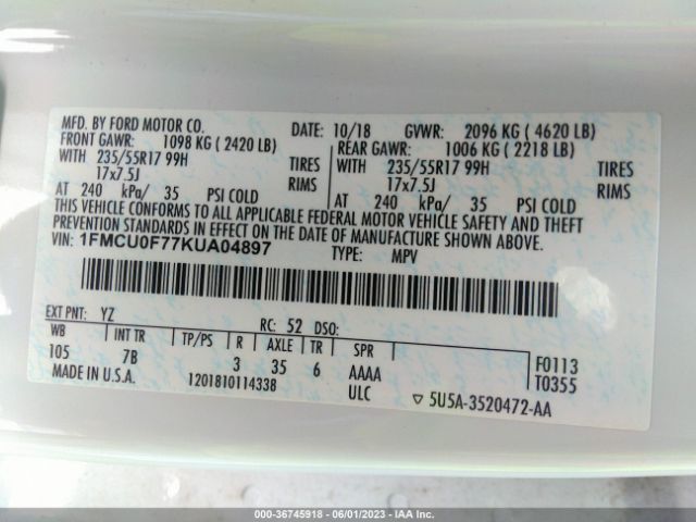 1FMCU0F77KUA04897 Ford ESCAPE S