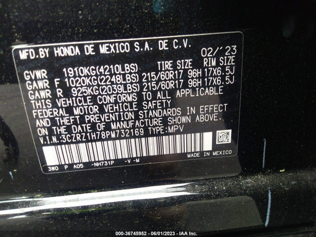 Honda Hr-v Ex-l 2023 3CZRZ1H78PM732169 Image 10