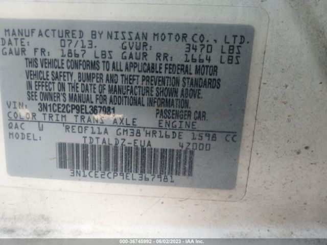 3N1CE2CP9EL367981 Nissan Versa Note Sv
