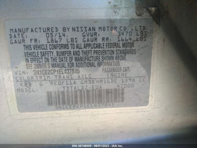 3N1CE2CP1EL437845 Nissan Versa Note Sv
