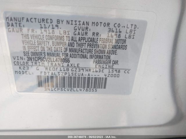 3N1CP5CV2LL478055 Nissan KICKS SV
