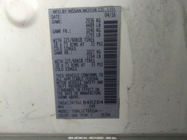 5N1AT2MT6GC840204 Nissan Rogue Sl