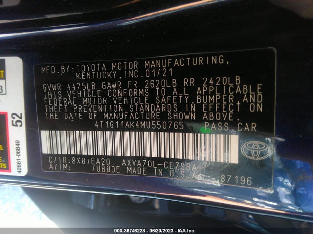 Toyota CAMRY SE 2021 4T1G11AK4MU550765 Image 11