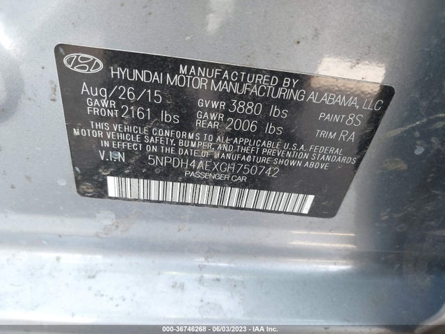 Hyundai Elantra Limited 2016 5NPDH4AEXGH750742 Image 9