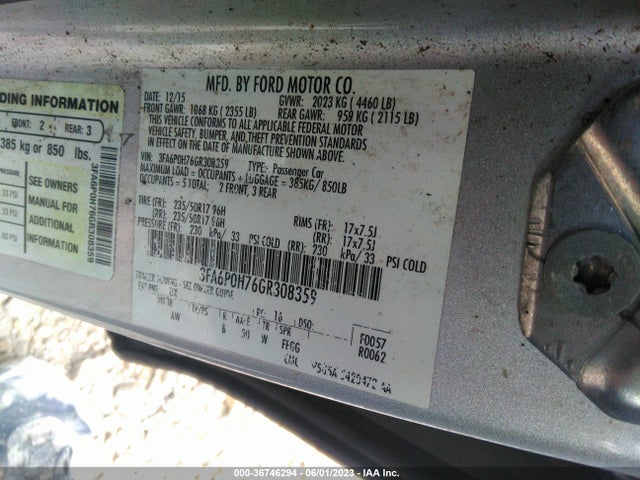 Ford FUSION SE 2016 3FA6P0H76GR308359 Image 9