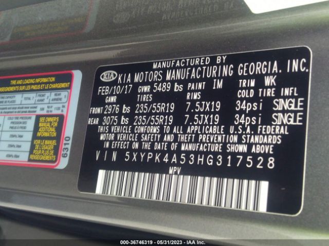 5XYPK4A53HG317528 KIA Sorento Sx V6
