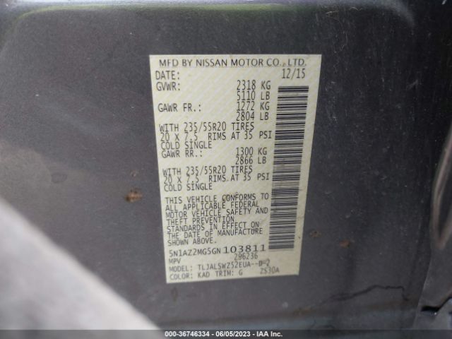 5N1AZ2MG5GN103811 Nissan Murano Platinum