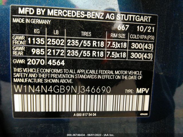 W1N4N4GB9NJ346690 Mercedes-Benz Gla Gla 250
