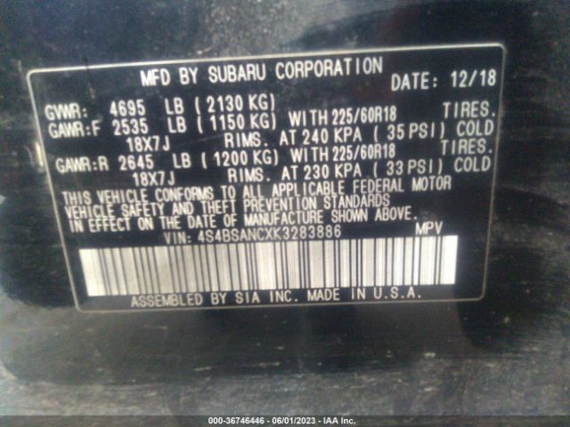 4S4BSANCXK3283886 Subaru Outback Limited