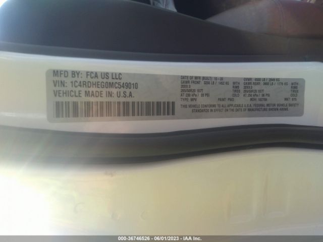 1C4RDHEG0MC549010 Dodge Durango Citadel