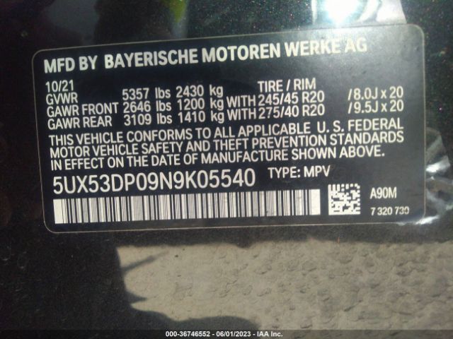 5UX53DP09N9K05540 BMW X3 Xdrive30i