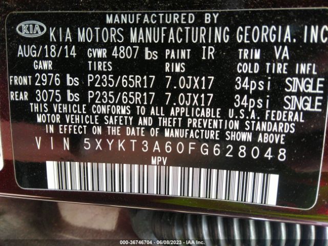 5XYKT3A60FG628048 KIA SORENTO LX