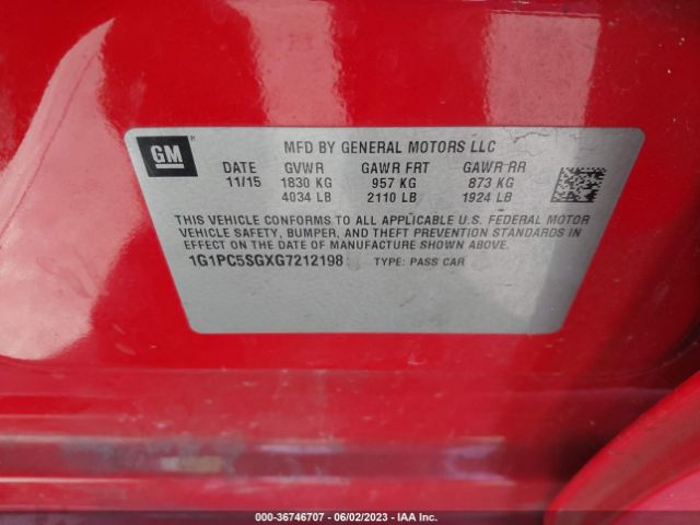 Chevrolet Cruze Limited Ls 2016 1G1PC5SGXG7212198 Image 9