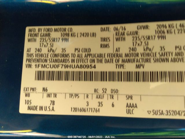 1FMCU0F79HUA80954 Ford ESCAPE S