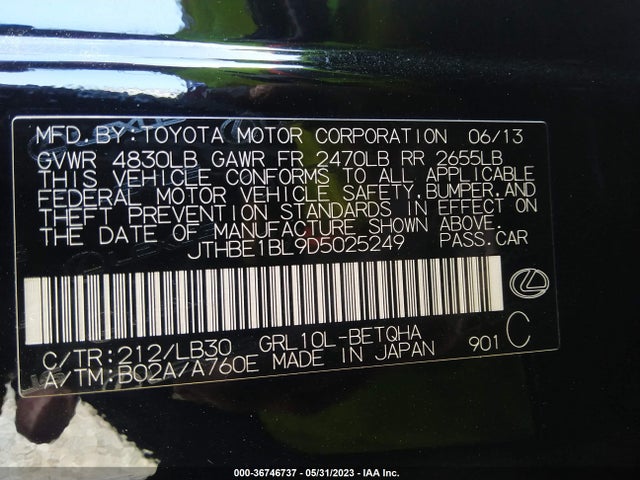 Продажа на аукционе авто 2013 Lexus Gs 350, vin: JTHBE1BL9D5025249, номер лота: 36746737