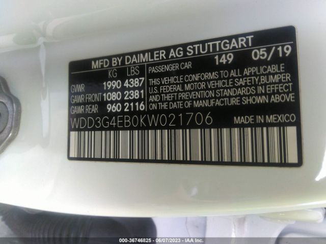 WDD3G4EB0KW021706 Mercedes-Benz A-class A 220