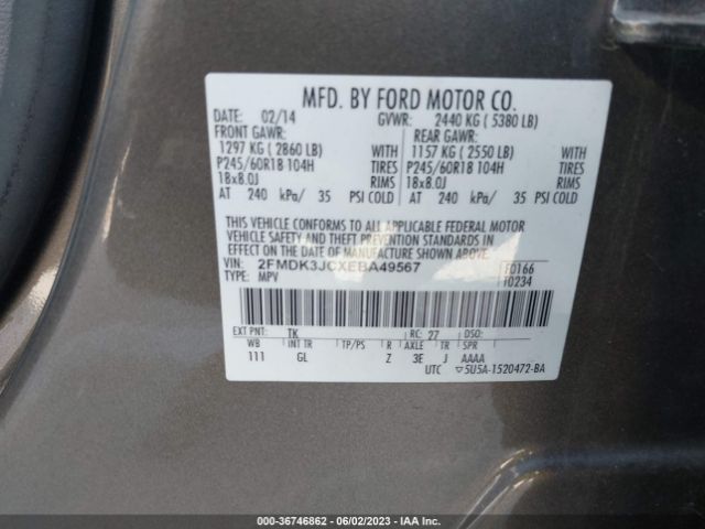 2FMDK3JCXEBA49567 Ford EDGE SEL