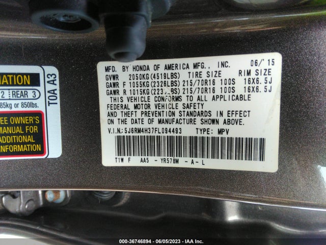 Honda CR-V LX 2015 5J6RM4H37FL094493 Image 9
