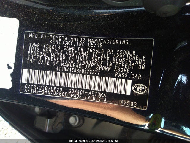 Toyota AVALON LIMITED 2015 4T1BK1EB6FU172372 Image 9