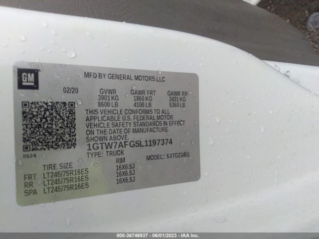 1GTW7AFG5L1197374 GMC SAVANA CARGO VAN
